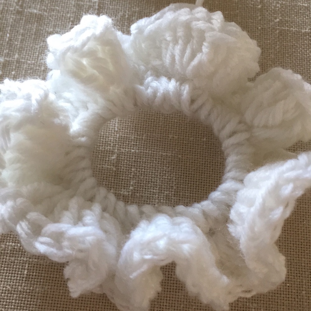 HAND CRAFTED White Crochet Hair Scrunchie New